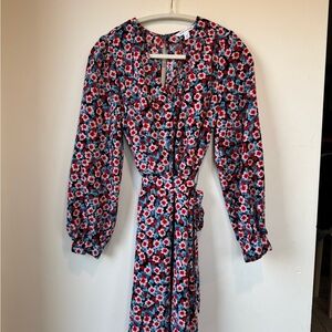 POPSUGAR Red and Blue Floral Long-Sleeve Wrap Dress